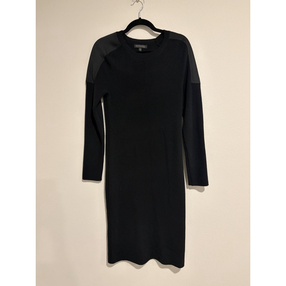 Banana Republic Black Merino Wool Blend Sweater Dress M Midi Long Slv Rib Knit - Picture 5 of 11